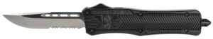 CobraTec Knives MBCTK1MDS CTK-1  Medium 3" OTF Drop Point Part Serrated D2 Steel Blade/Black Aluminum Handle Features Glass Breaker Includes Pocket Clip