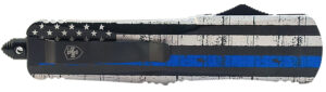 Templar Knife MBTB131 Gen II Back The Blue Slim 3.43" OTF Dagger Plain Black Oxide Stonewashed 440C SS Blade, 5.05" Black & White w/Blue Line Aluminum Handle, Glass Breaker