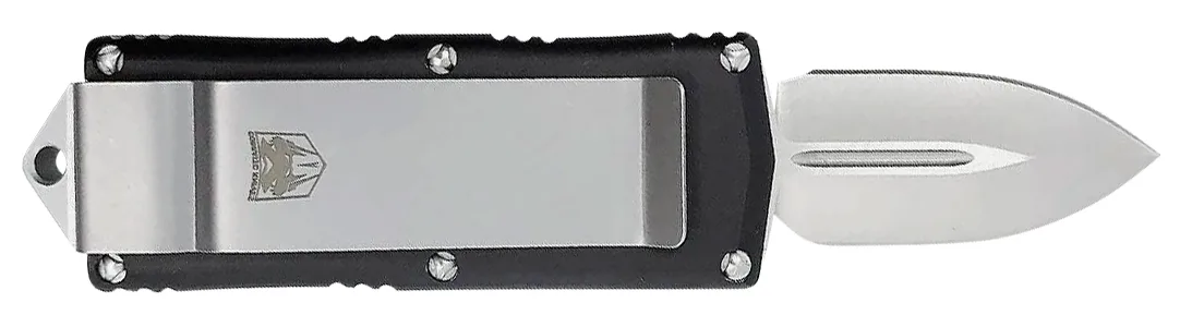 CobraTec Knives BLKOTFMC Money Clip 1.75" OTF Plain D2 Steel Blade/Black Aluminum Handle Includes Pocket Clip