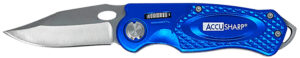 AccuSharp 701C Sport  3" Folding Plain Stainless Steel Blade/Blue Anodized Aluminum Handle Includes Belt Clip