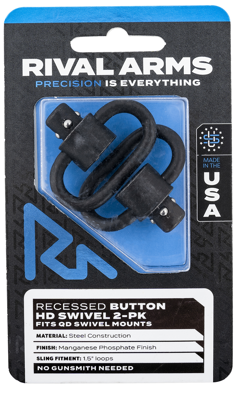 Rival Arms RA-RA92S2A HD Swivel Set Black Manganese Phosphate Steel with 1.5" Loops & Recessed Button
