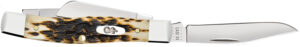 Case 00079 Stockman  Medium 2.57"/1.88"/1.76" Folding Clip/Sheepsfoot/Pen Plain Mirror Polished Chrome Vanadium Steel Blade/Peach Seed Jigged Amber Bone Handle