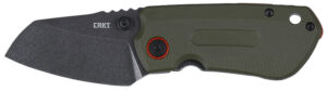 CRKT 6277 Overland  Compact 2.24" Folding Plain Stonewashed D2 Steel Blade, Green w/Orange Accents G10/SS Handle, Includes Pocket Clip