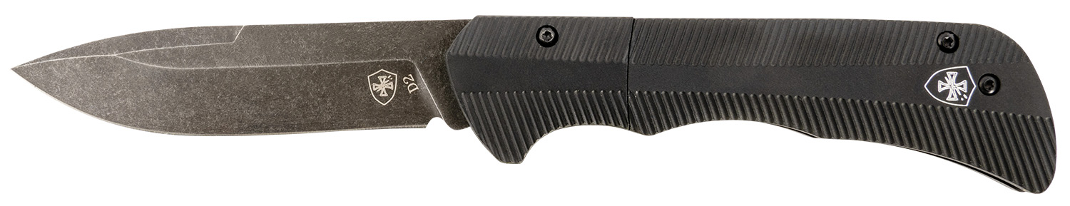 Templar Knife AAABK321 Auto Assist  3.50" Folding Drop Point Plain Black Oxide Stonewashed D2 Steel Blade, 4.25" Aluminum Handle