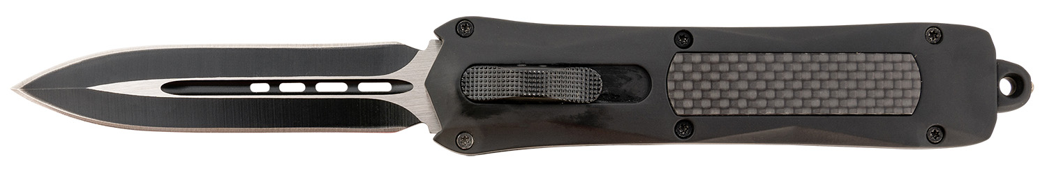 Steel River Knives A163BD Spartan 3.50" OTF Dagger Plain Black/Silver 440C SS Blade/ Black w/Carbon Fiber Inlay Aluminum Zinc Alloy Handle