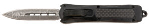 Steel River Knives MA163BDD Spartan  Mini 2.70" OTF Dagger Plain Damascus 440C SS Blade/ Black w/Carbon Fiber Inlay Aluminum Zinc Alloy Handle
