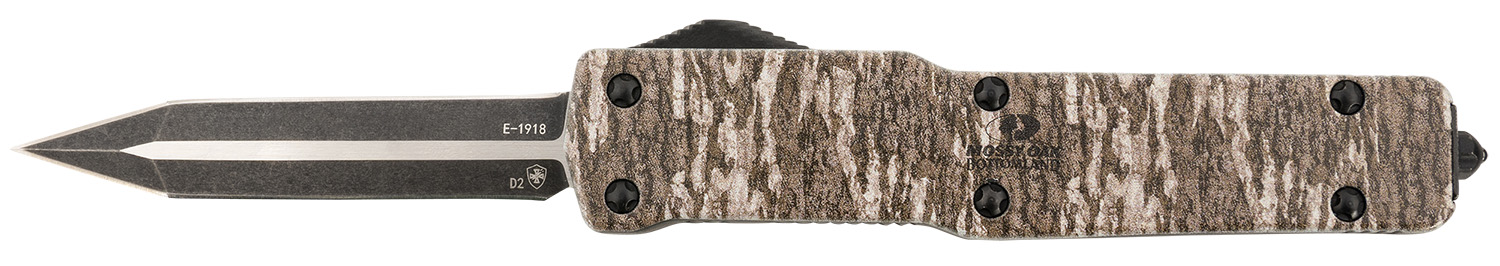 Templar Knife MAMOB121 Premium LW  Slim 3.16" OTF Dagger Plain Black Oxide Stonewashed Powder Coated D2 Steel Blade, 4.93" Mossy Oak Bottomland Aged Aluminum Handle