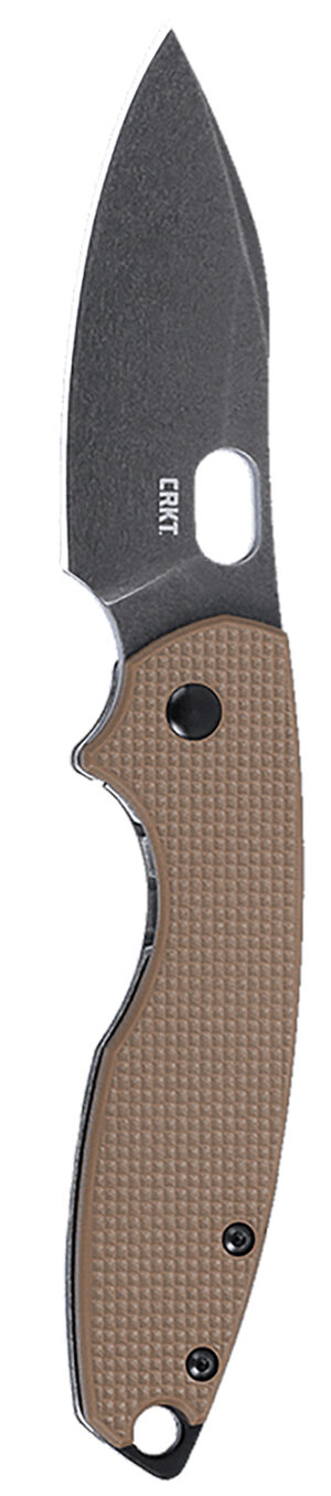 CRKT 5317B Pilar III 2.97" Folding Spear Point Plain Stonewashed D2 Steel Blade, Brown G10/SS Handle