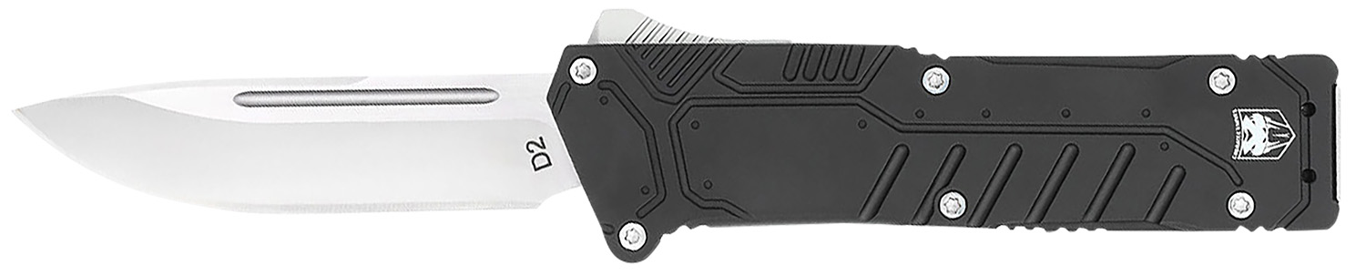 CobraTec Knives BLKSFDNS Special Forces 3.25" OTF Drop Point Plain Satin D2 Steel Blade, 4.75" Black Textured Anodized Aluminum Handle