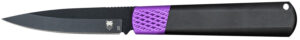 CobraTec Knives CTWOLVERINEBLK Gideon  3" Folding Plain Black Stonewashed D2 Steel Blade, 4.25" Black/Purple Aluminum Handle