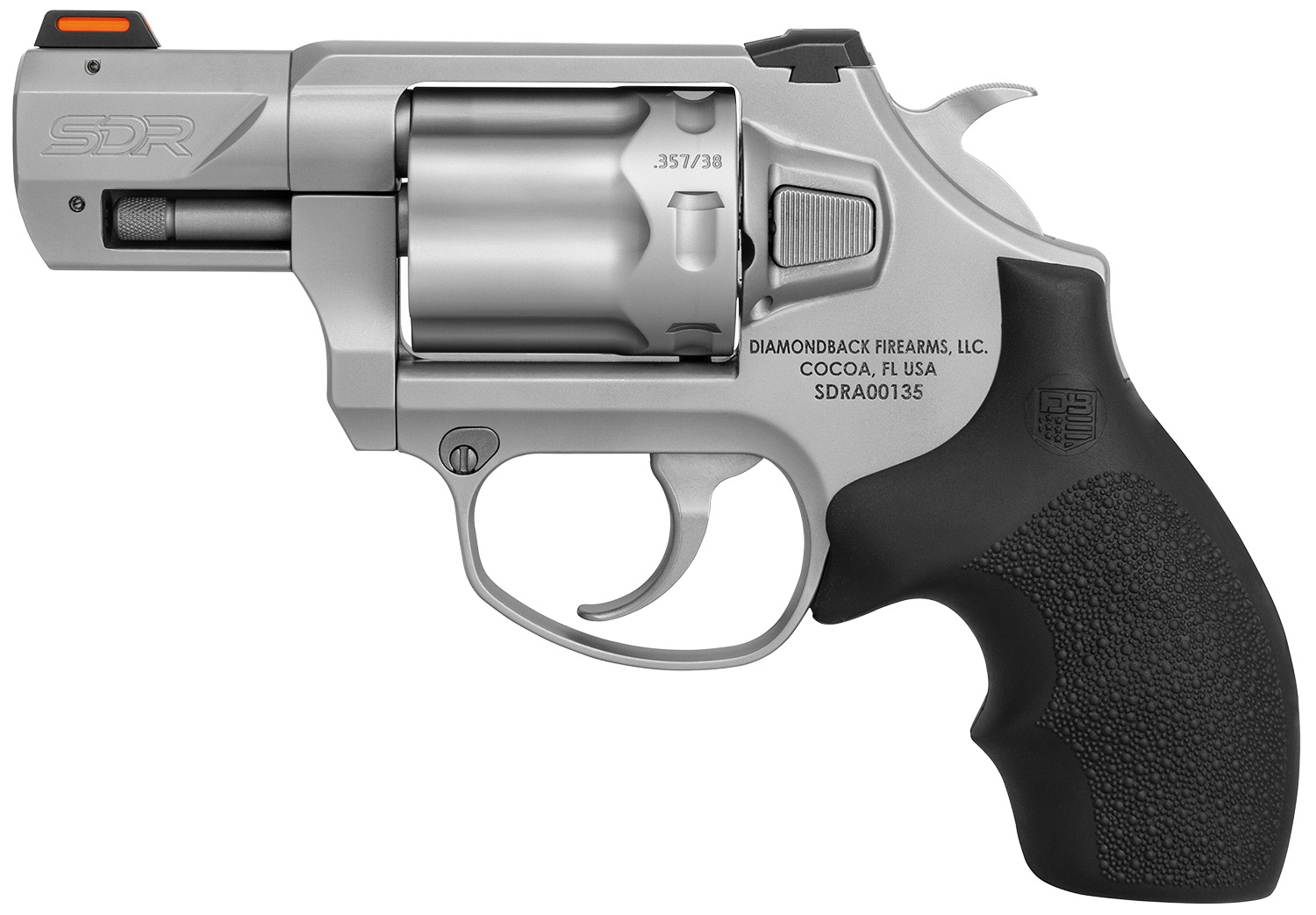 Diamondback DB0700S711 SDR Small 357 Mag/38 Special +P 6 Shot 2" Glass Bead Stainless Steel Barrel, Cylinder & Frame, Black Hogue Rubber Grip, Exposed Hammer