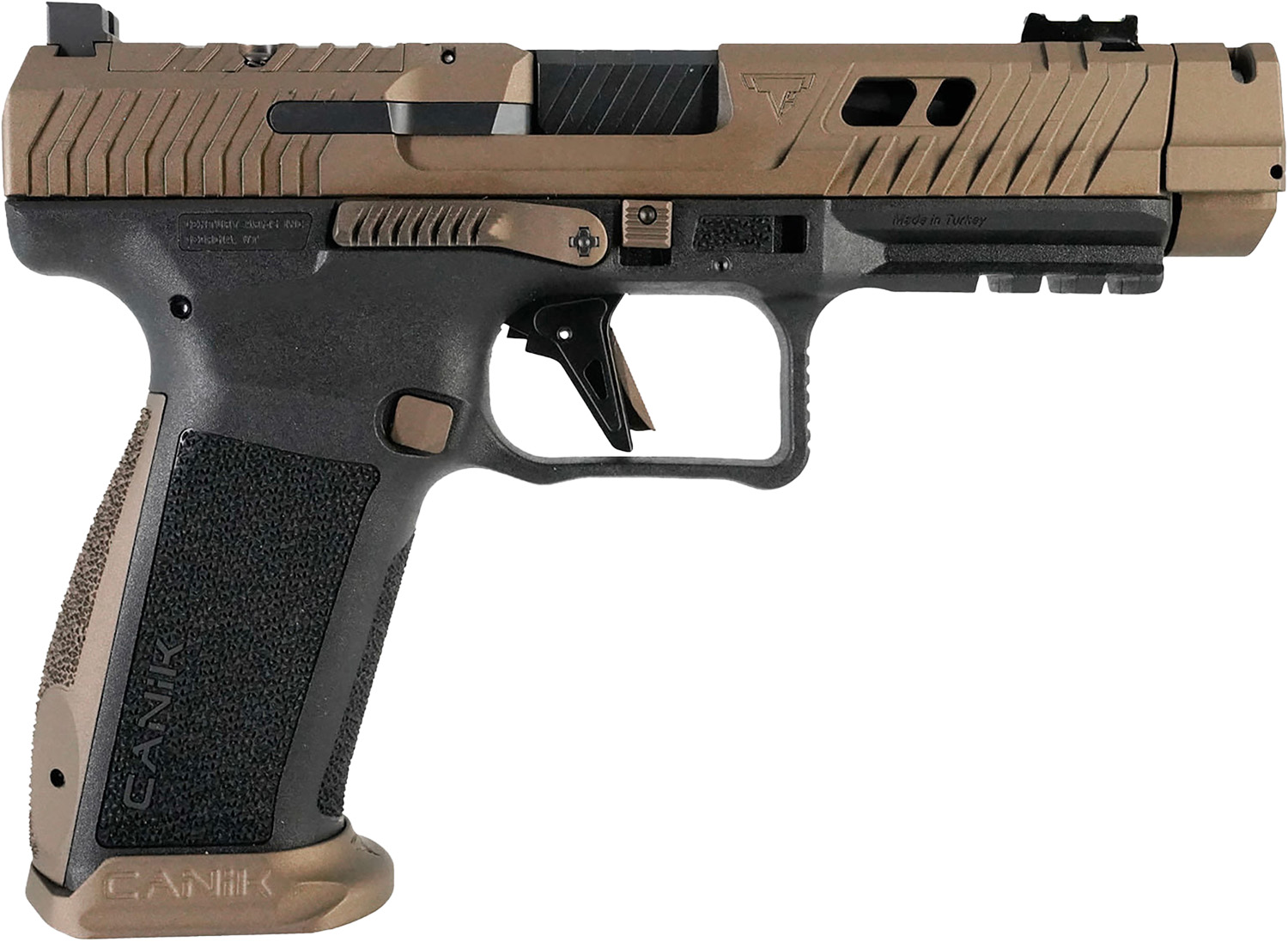 Canik HG7864N TTI Combat Full Size Frame 9mm Luger 10+1 4.60" Black Nitride Fluted/Ported Barrel, Burnt Bronze Cerakote Optic Cut/Serrated Steel Slide, Black Polymer Frame w/Picatinny Rail