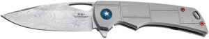 Boker 01BO910DAM P-51 Damast  3.35" Drop Point Plain Silver Acid Etch Damascus Blade Titanium Handle