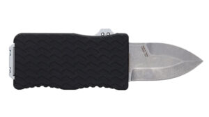 Schrade 1135969 Uproar  Automatic Mini 1.90" OTF Dagger Plain Satin D2 Steel Blade, Black Textured Aluminum Handle