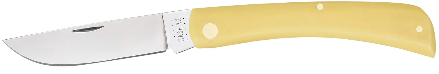 Case 00038 Sod Buster  Folding Skinner Plain Tumble Polish Carbon Steel Blade/Smooth Yellow Synthetic Handle