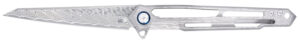 CobraTec Knives CTGSTDAMWNS Ghost  3.88" Folding Wharncliffe Plain Damascus Blade, 4.94" Cut Out Titanium Handle