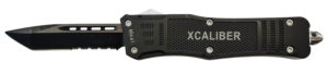 Xcaliber Knife Company  40 Cal  Large 3.80" OTF Tanto Part Serrated Black 440C SS Blade, 5.30" Steel Handle
