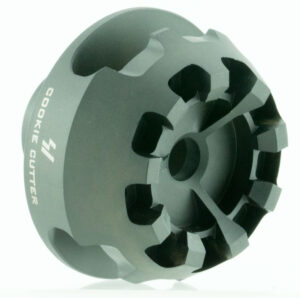 Strike Industries CCCOMP308 Cookie Cutter Comp Black Matte Steel with 5/8"-24 tpi Threads, 1.57" OAL & 0.26" Inside/2.14" Outside Diameter for 308 Win, 7.62x51mm NATO AR-Platform