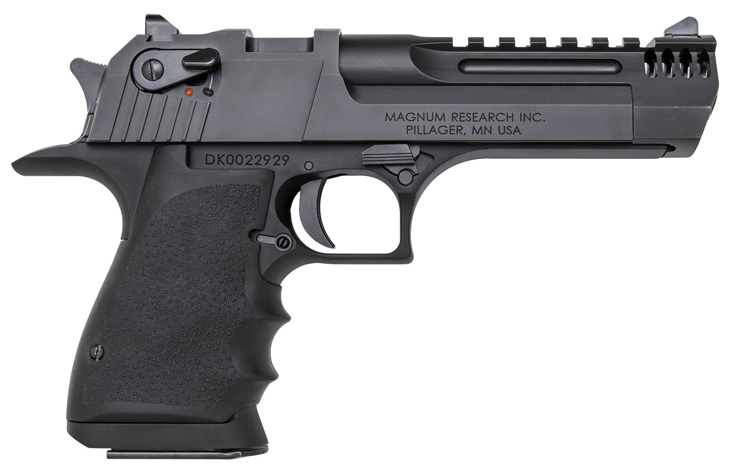Magnum Research DE50L5IMB Desert Eagle L5 50 AE 5" with Muzzle Brake 7+1 Black Hardcoat Anodized Aluminum Frame Black Carbon Steel Slide Black Hogue Wraparound Rubber Grip