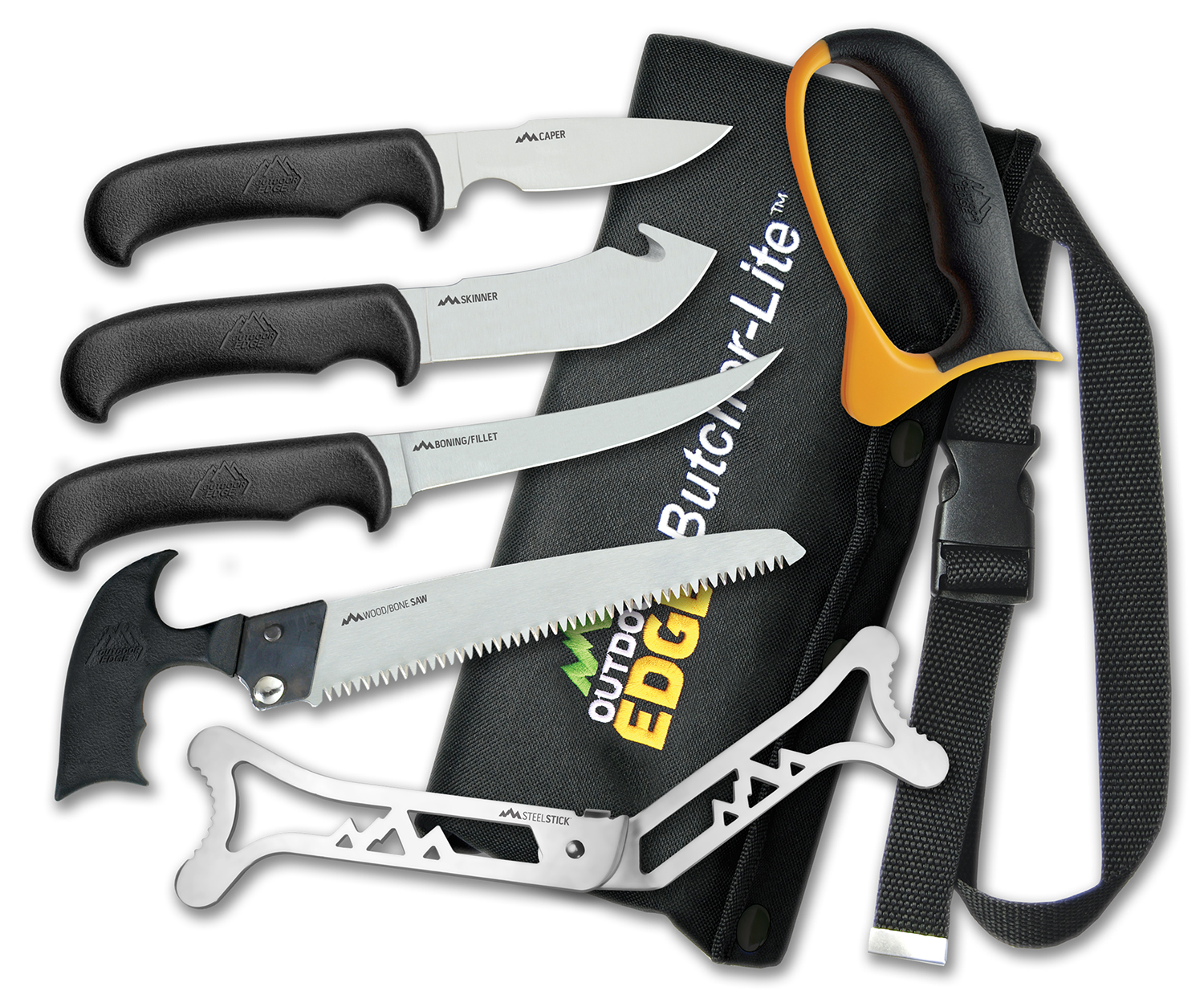 Outdoor Edge BL1 ButcherLite 4.30"/4.50"/5.9"/6" Folding Plain/Saw 420J2 Stainless Steel Blade FRN Black Handle