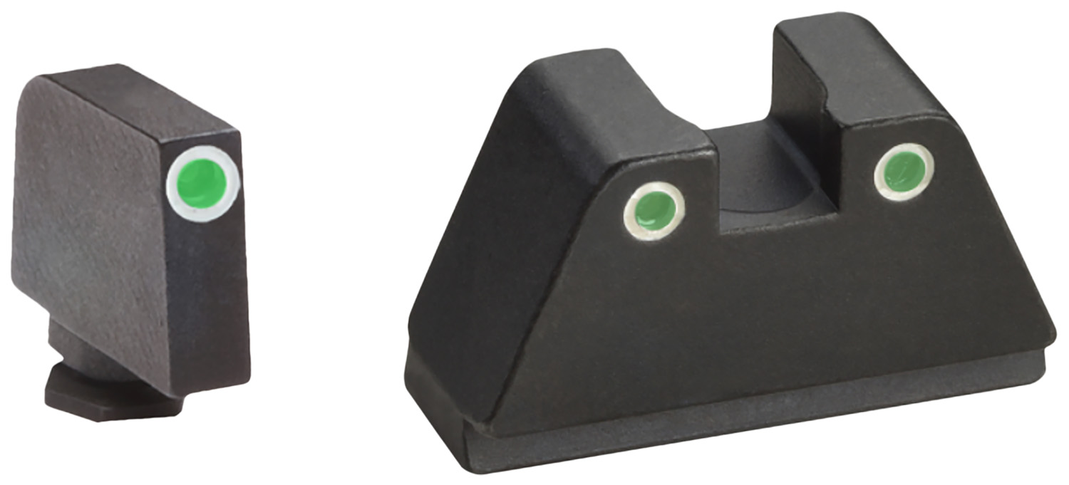 AmeriGlo GL329 Optic Compatible Sight Set for Glock XL Tall Green Tritium White Outline Front Sight-Green Tritium White Outline Rear Sight