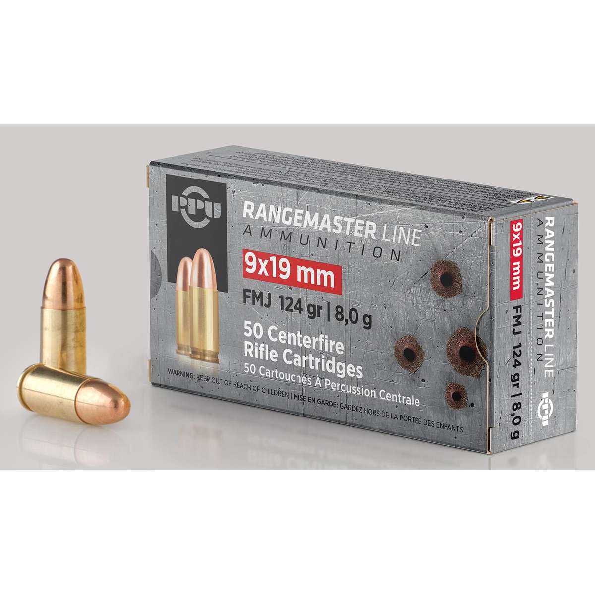 PPU Rangemaster Rifle Ammunition 9mm Luger 124gr FMJ 1263 fps 50/ct