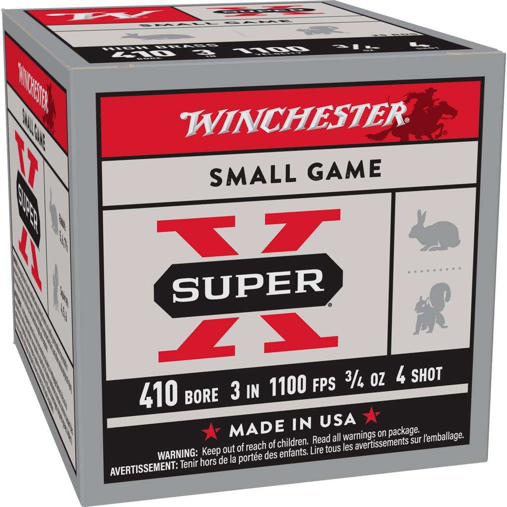 Winchester Super-X High-Brass Shotshells .410 ga 3" MAX 3/4 oz 1100 fps #4 25/ct