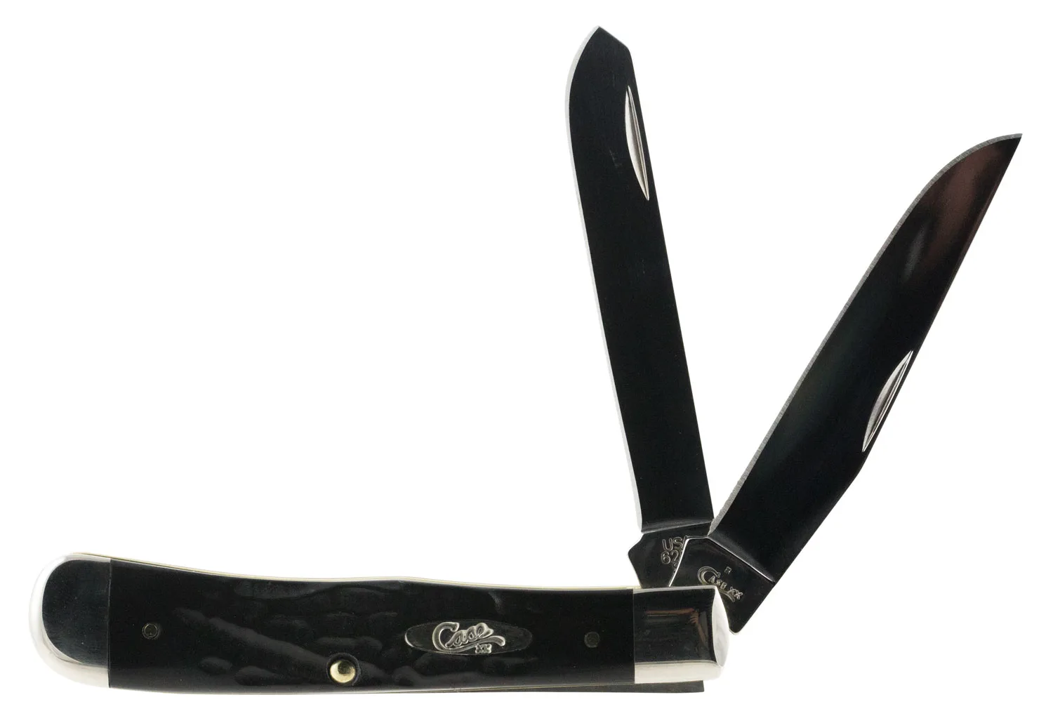Case 18221 Trapper 3.25"/3.27" Folding Clip Point/Spey Plain Mirror Polished Tru-Sharp SS Blade Rough Black Jigged Synthetic Handle