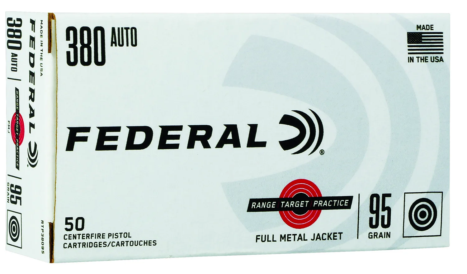 Federal RTP38095 Range & Target  380ACP 95gr Full Metal Jacket 50 Per Box/20 Case