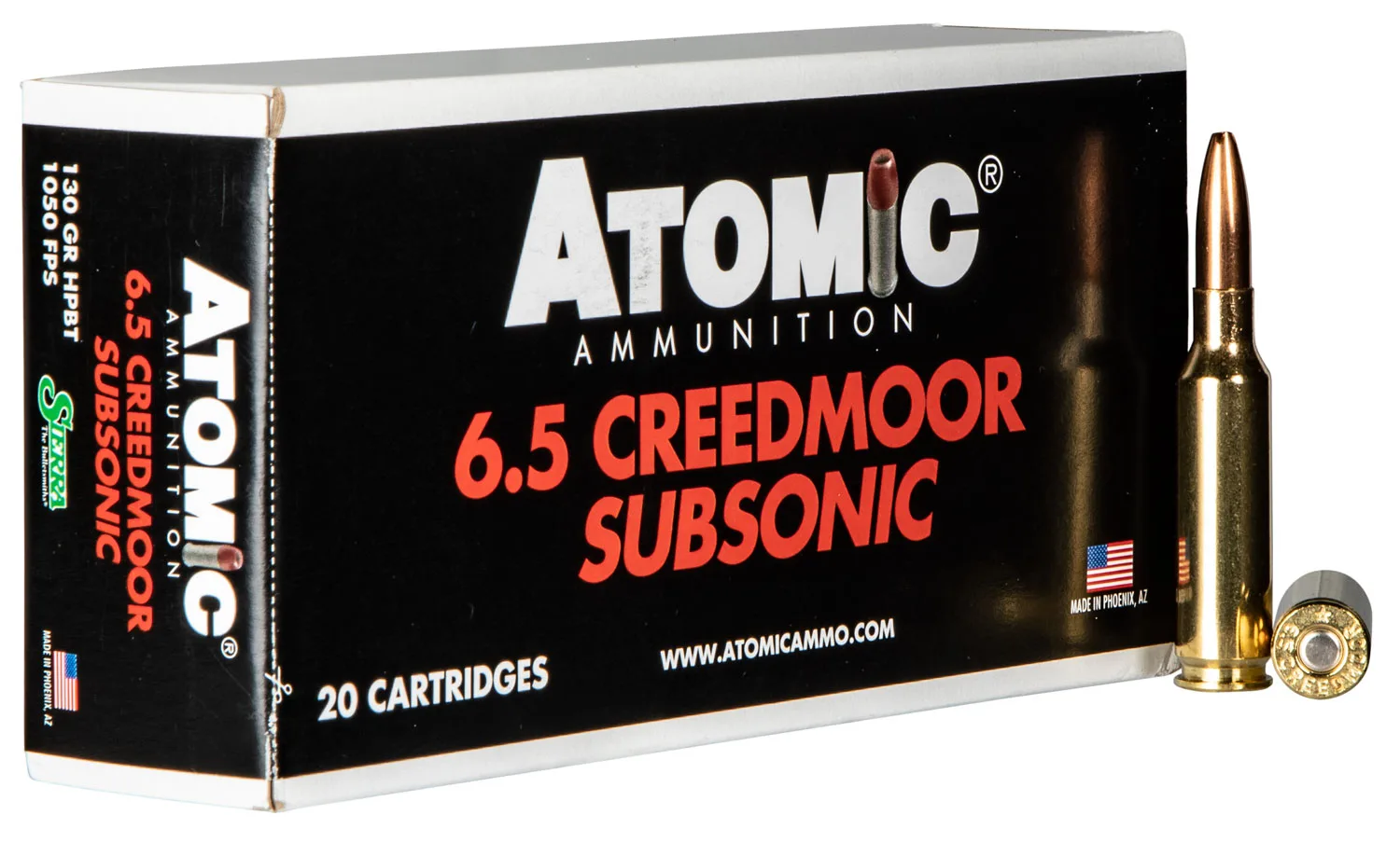 Atomic Ammunition 00476 Rifle Subsonic 6.5Creedmoor 130gr Sierra MatchKing BTHP 20 Per Box/10 Case