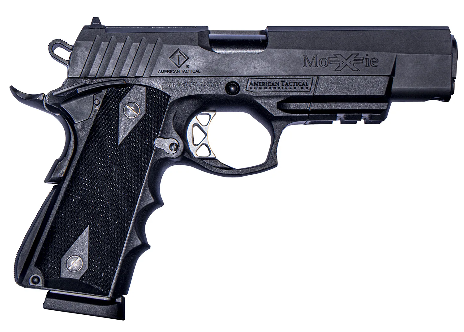 ATI GFXH45M FXH-45 Moxie 45 ACP 8+1 5" Black Match Grade SS Barrel, Black Parkerized Serrated Slide, Black Polymer Frame w/Beavertail & Picatinny Rail, Black Finger Groove Grip