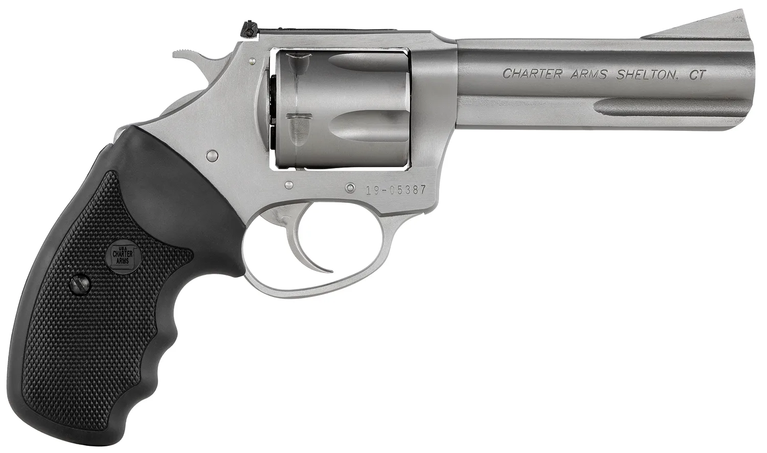 Charter Arms 74442 Bulldog Target Large 44 Special, 5 Shot 4.20" Matte Stainless Steel Barrel, Cylinder & Frame w/Black Finger Grooved Rubber Grip
