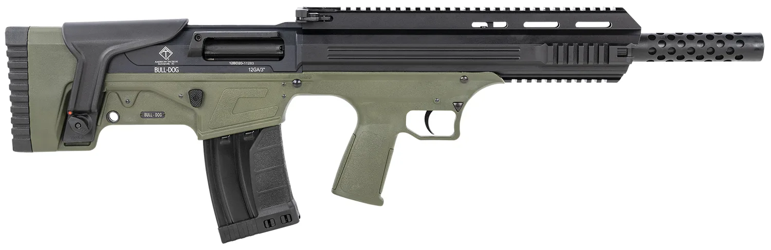 ATI ATIG12BDG Bulldog  12 Gauge Semi-Auto 3" 5+1 18.50" Black Steel Barrel, Black Aluminum Receiver, Picatinny Rail, Green Fixed Bullpup Stoc & Grip