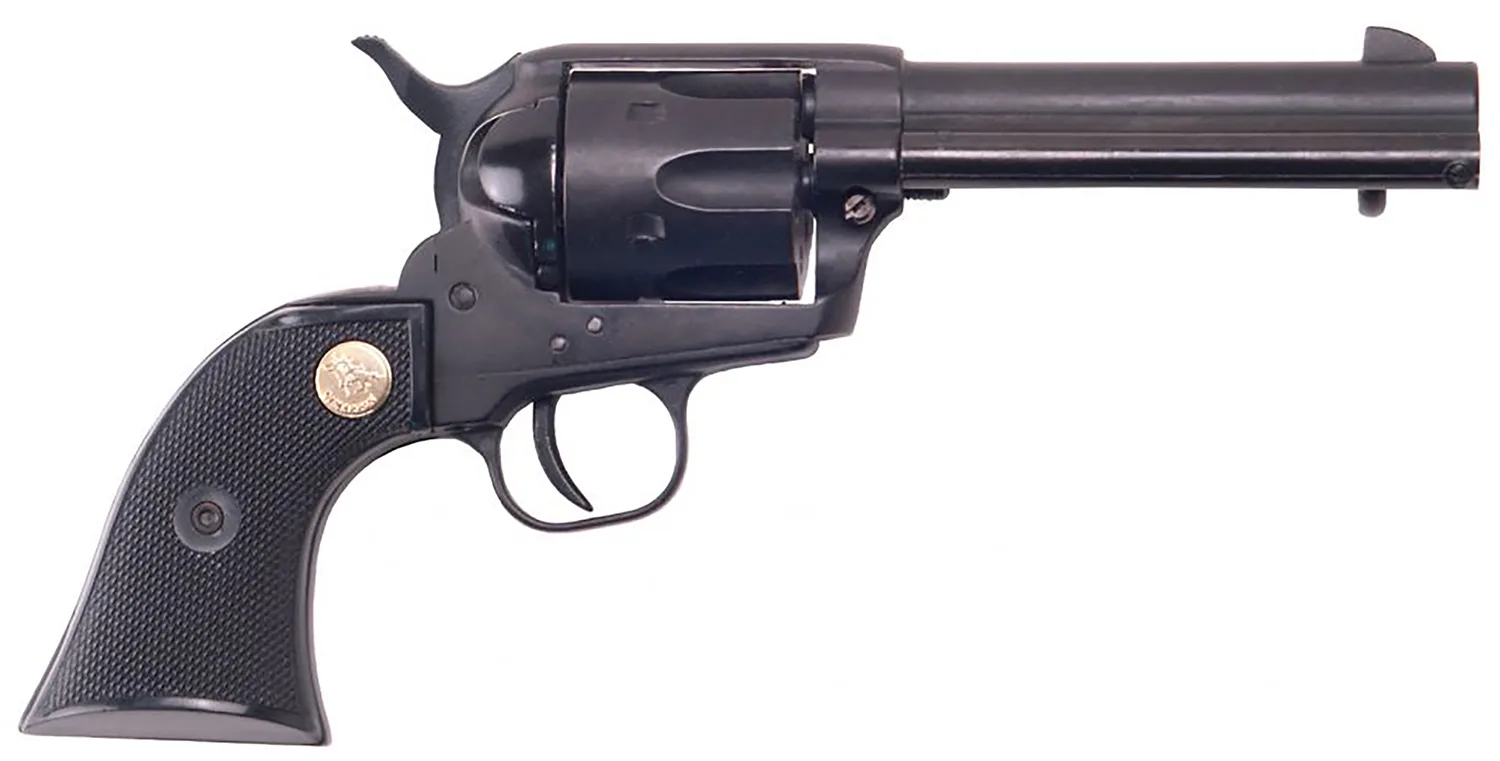 Cimarron ASPLINK1 Plinkerton  22 LR 6 Shot 4.75" Matte Black Steel Barrel, Frame & Cylinder, Black Checkered Plastic w/Medallion Grip, Exposed Hammer