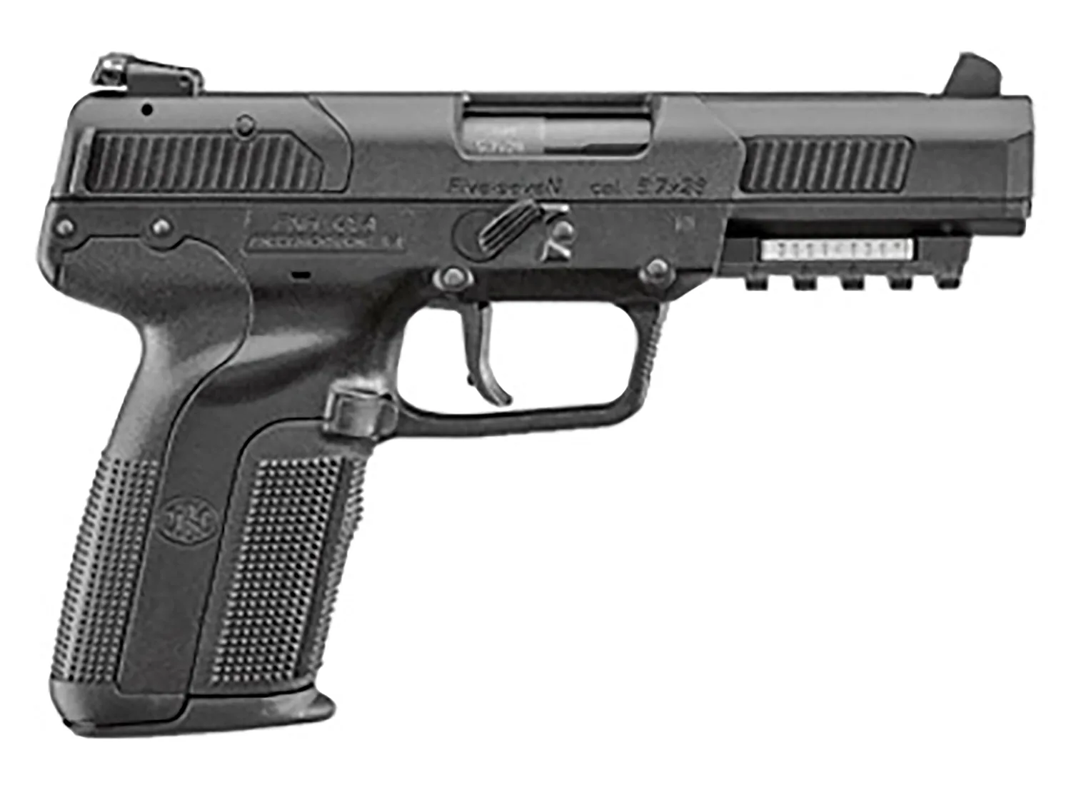 FN 3868900752 Five-seveN 5.7x28mm 4.80" Barrel 10+1, Matte Black Polymer Frame With Mounting Rail & Serrated Trigger Guard, Matte Black Steel Slide, Ambidextrous Safety