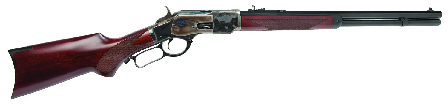 Cimarron CA204 1873 Short Deluxe Full Size 45 Colt (LC) 10+1, 20" Blued Octagon Steel Barrel, Color Case Hardened Steel Receiver, Walnut Fixed Pistol Grip Stock, Right Hand