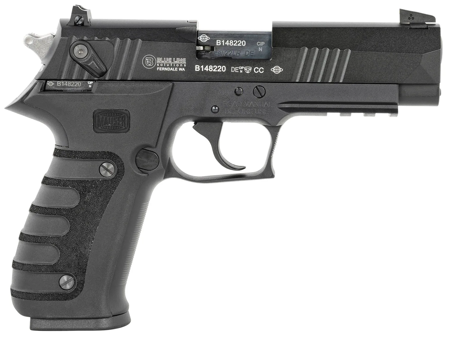 Mauser Rimfire 4010101 M20 22 LR 10+1 4" Black Steel Barrel, Black Serrated Slide, Black Aluminum Frame w/Picatinny Rail, Black Molded Grip, Ambidextrous