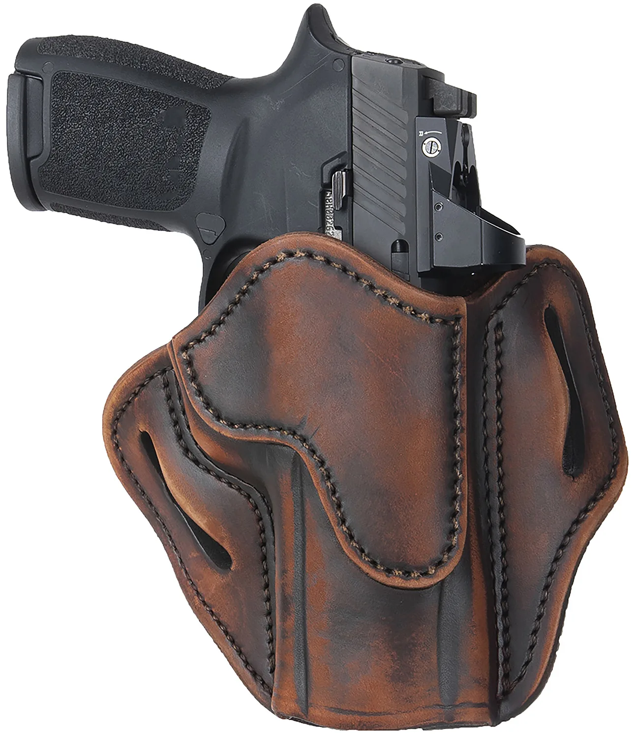 1791 Gunleather ORBH24VTGR BH2.4 Optic Ready OWB Size 2.4 Vintage Leather Belt Slide Fits Walther PPQ/Sig P320/Springfield XD-M Right Hand