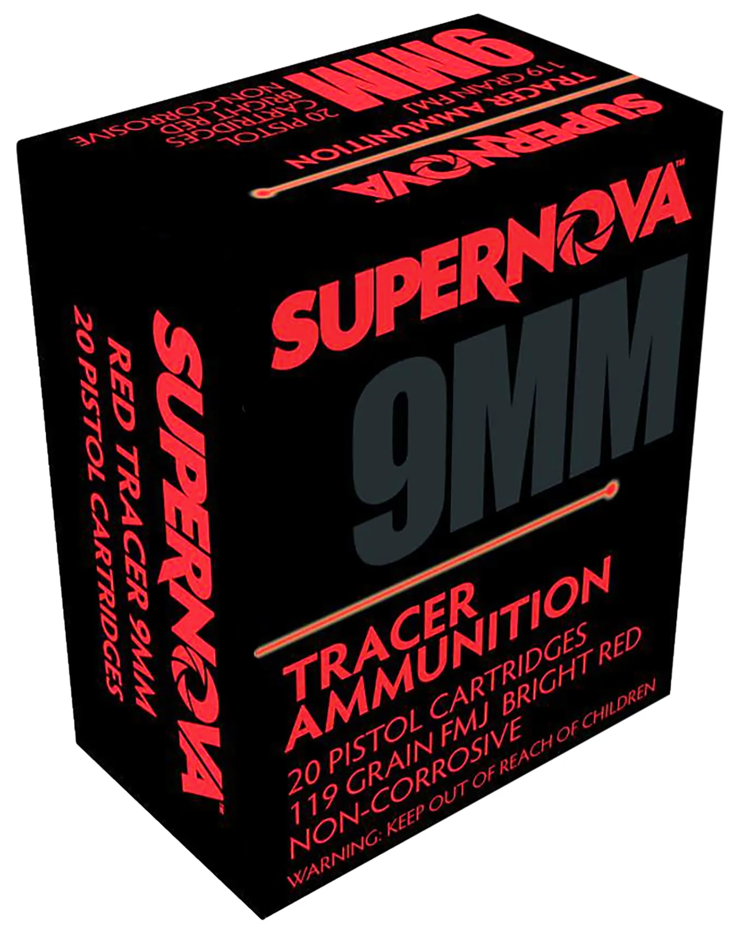 Supernova PMSN9MMR Red Tracer Non Corrosive 9mm Luger 119 Gr Full Metal Jacket 20 Per Box/ 50 Cs
