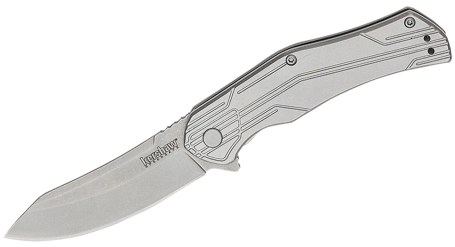 Kershaw 1380X Husker EDC 3" Folding Trailing Point Plain Bead Blasted 8Cr13MoV SS Blade, Stonewashed Stainless Steel Handle, Clamshell Packaging