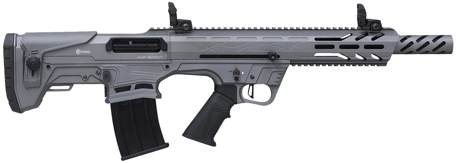 Citadel FRPS1218TG Pup Scout 12 Gauge Semi-Auto 3" 5+1 18.50" Gray Steel Barrel, Picatinny Rail Aluminum Receiver, Picatinny Handguards, Gray Adj Cheek Riser Synthetic Stock, Black Polymer Grip