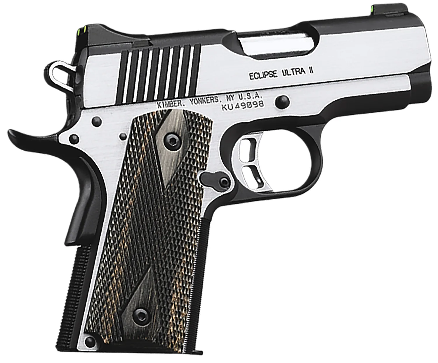 Kimber Mfg.,inc 3200042CA Eclipse Ultra II (CA) 45 ACP 7+1 3" Stainless Steel Slide Brush Polished Front Strap Checkering Laminated Gray/Black Double Diamond Grip