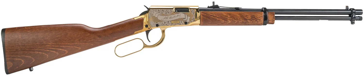 Rossi RL22181WDGDH Rio Bravo Doc Holiday 22 LR 15+1 18" Polished Black Oxide Alloy Steel Barrel, Gold Engraved Aluminum Receiver, Fixed Hardwood Stock