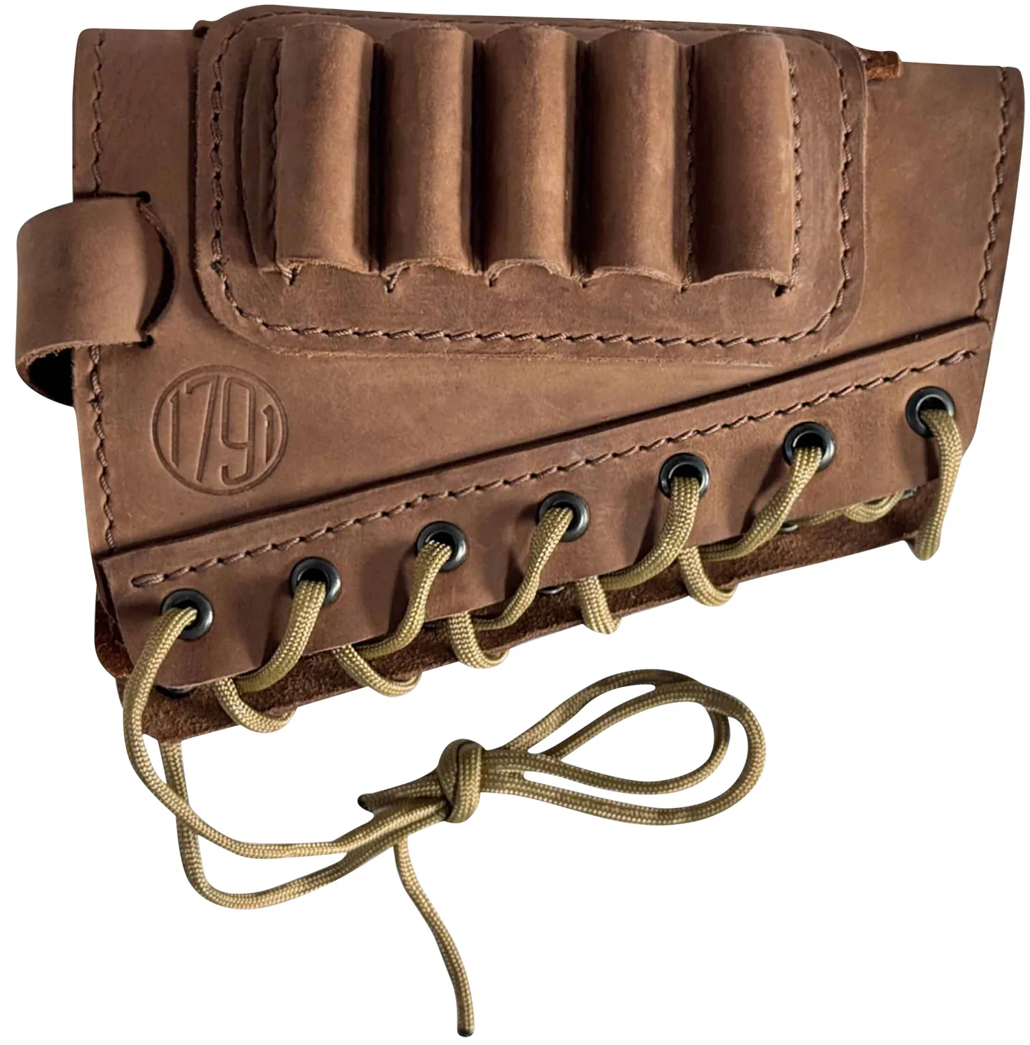 1791 Gunleather HNTBAMRBRWR Butt Cuff Ammo Holder Hunt Brown Leather Capacity 5 Shells "Creep Stop" Strap Mount