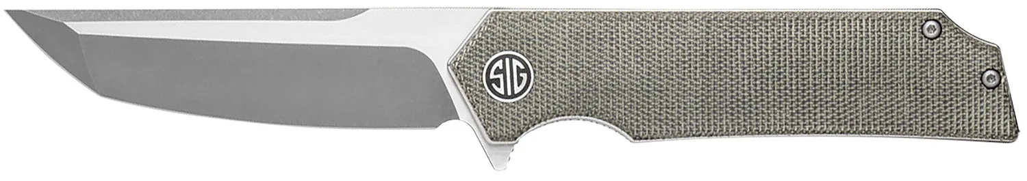 Sig Sauer Knives TS8SG Tsuru  3.30" Folding Tanto Plain Satin 154CM SS Blade, 4.20" Green Canvas Micarta Handle