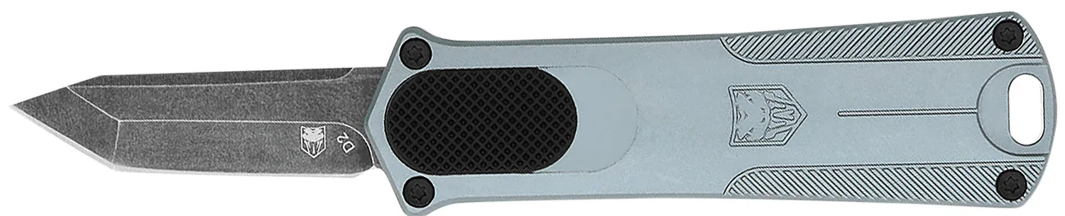 CobraTec Knives CALI952GRYTNS California 952 *CA Compliant 1.75" OTF Tanto Plain Black Stonewashed D2 Steel Blade, 3" Gray Anodized Aluminum Handle