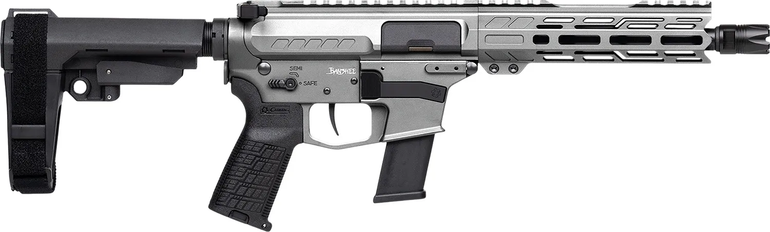 CMMG 45A890FTNG Banshee FE MkG 45 ACP 13+1 8" Black Nitride Threaded Barrel, M-LOK Handguard, Titanium Cerakote Aluminum Receiver w/Picatinny Rail, Black Polymer CMMG RipBrace, CMMG Zeroed Grip