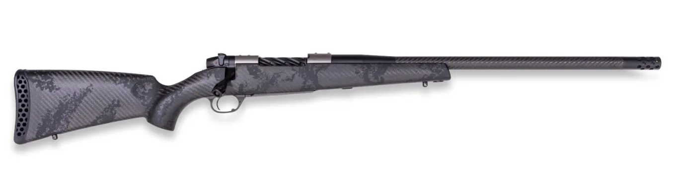 Weatherby MGT01N25RWR4B Mark V Backcountry Guide TI 25 WBY RPM 4+1 22" +2 Black Fluted Threaded Barrel, Titanium Drilled & Tapped Receiver, Exposed Carbon w/Carbide Black Accents Fixed Peak 44 Blackto