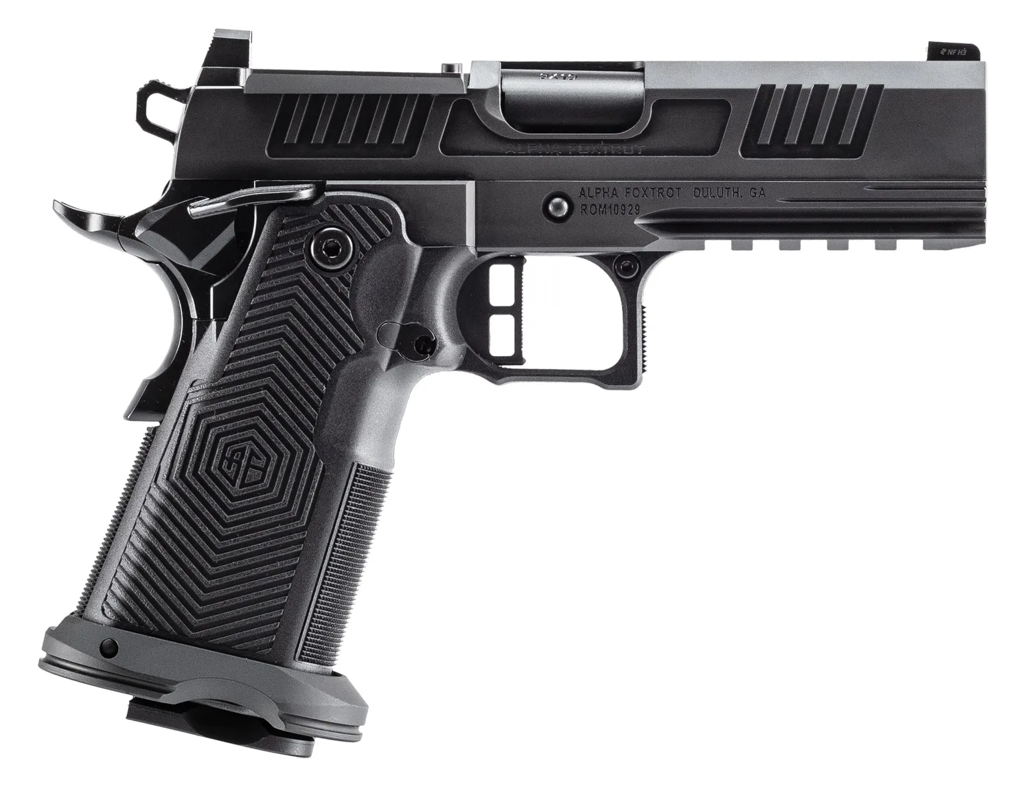 Alpha Foxtrot AA39X4CID-XDBK13 AF1911 Romulus 45 ACP 13+1 4.25" Black DLC Stainless Steel Bull Barrel, Optic Ready/Serrated Slide & Frame w/Beavertail & Picatinny Rail, RMR/RMSc Footprint