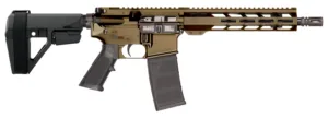 Patriot Ordnance Factory 02540 P-15  Sports South Exclusive 5.56 NATO 30+1 10.50" Black Threaded Barrel, Burnt Bronze Cerakote Aluminum Receiver w/Picatinny Rail, M-LOK Handguard, Black Polymer SB Tac
